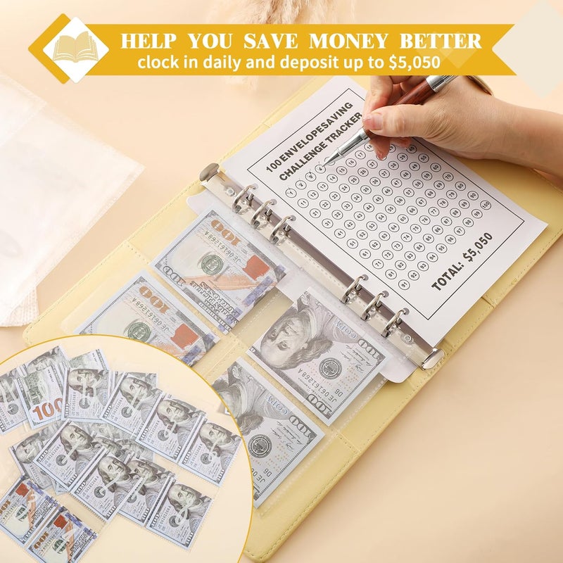 NICOOTH 100 Envelopes Money Saving Binder A5 Savings Challenge Book Easy and Fun Way to Save $5050 - Image 5